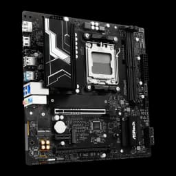 Placa base ASRock B850M-X R2.0 AMD B850 AM5 DDR5 Micro ATX 2.5GbE Negro, vista angular: socket AM5, disipador VRM y ranuras