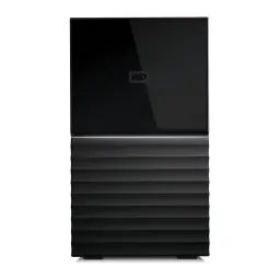Disque dur externe WD My Book Duo 24To USB-C Noir WDBFBE0240JBK, vue de face: panneau supérieur brillant avec logo WD