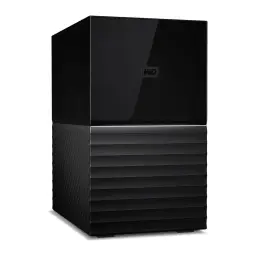 Disque dur externe WD My Book Duo 24To USB-C Noir WDBFBE0240JBK, vue en angle: panneau supérieur brillant avec logo WD