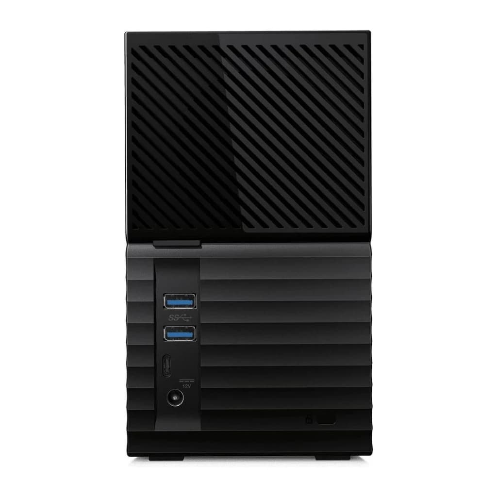 Disque dur externe WD My Book Duo 24To USB-C Noir WDBFBE0240JBK, vue avant: ports USB-A, USB-C et connecteur d'alimentation