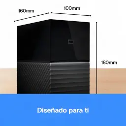 Disque dur externe WD My Book Duo 24To USB-C Noir WDBFBE0240JBK, dimensions: 160x100x180mm sur surface en bois