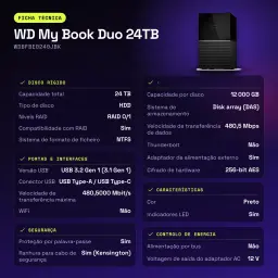 Disque dur externe WD My Book Duo 24To USB-C Noir WDBFBE0240JBK - caractéristiques