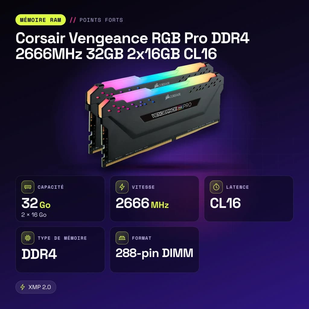 Memoria RAM Corsair Vengeance RGB Pro DDR4 2666MHz 32GB 2x16GB CL16 Negro - características