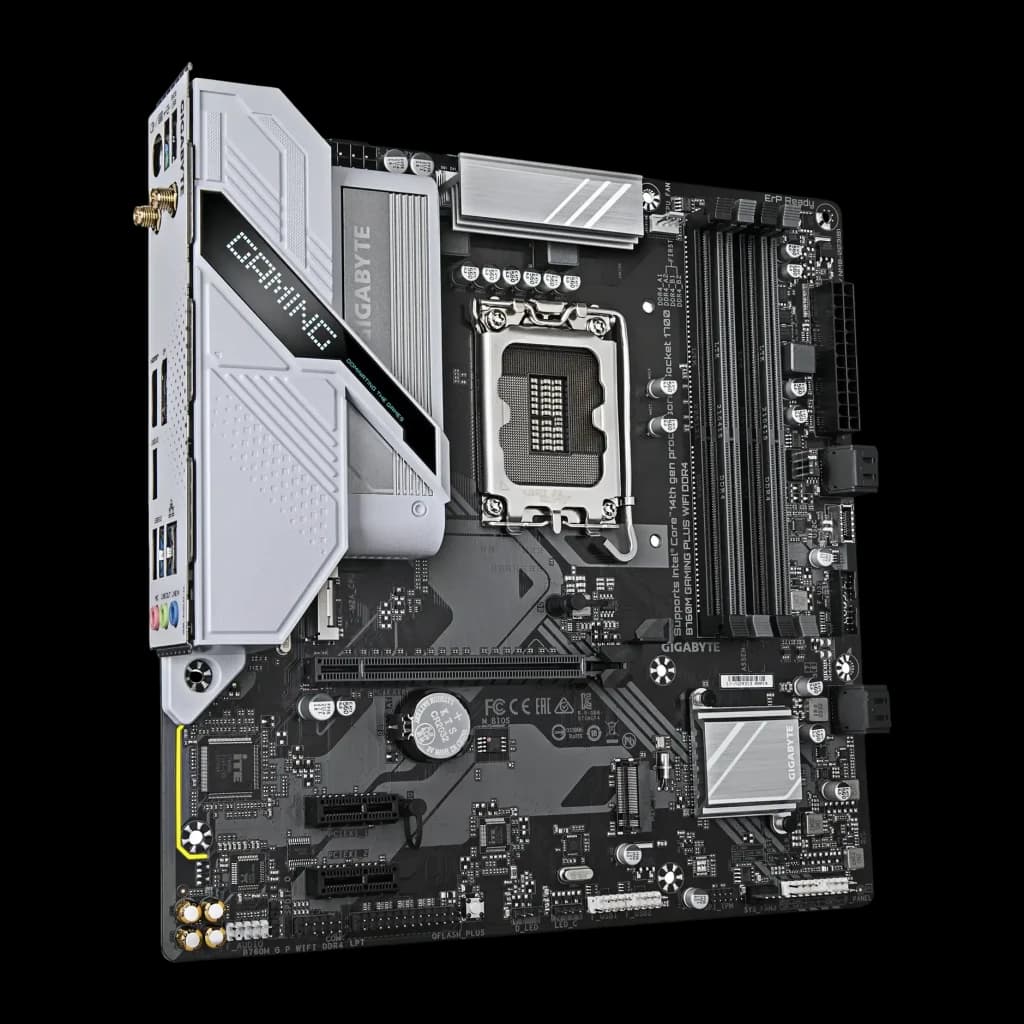 Placa base Gigabyte B760M Gaming Plus WiFi DDR4 Intel B760 LGA1700 Micro ATX Gris, vista angular: socket LGA1700