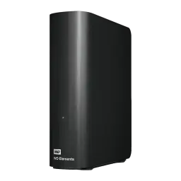Disque dur externe WD Elements Desktop 22 To USB 3.0 Noir, vue de face en angle: boîtier noir mat avec logo WD Elements