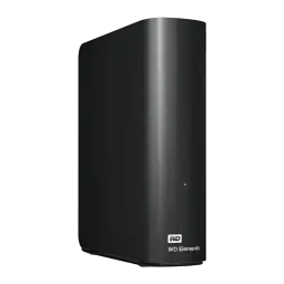 Disque dur externe WD Elements Desktop 22 To USB 3.0 Noir, vue en angle: boîtier noir mat avec logo WD Elements et LED