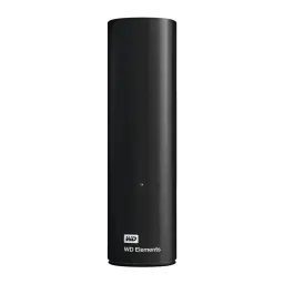 Disque dur externe WD Elements Desktop 22 To USB 3.0 Noir, vue avant: boîtier noir mat avec logo WD Elements et LED