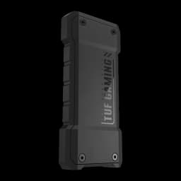 SSD Externe ASUS TUF Gaming AS1000 Plus 1 To IP68 Noir, vue latérale: coque robuste avec logo TUF Gaming et vis aux coins