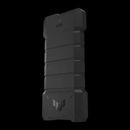 SSD Externe ASUS TUF Gaming AS1000 Plus 1 To IP68 Noir, vue en perspective: coque nervurée robuste avec logo TUF sur la base