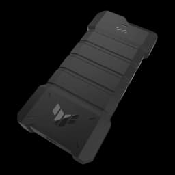 SSD Externe ASUS TUF Gaming AS1000 Plus 1 To IP68 Noir, vue diagonale arrière: coque robuste avec logo TUF et rainures