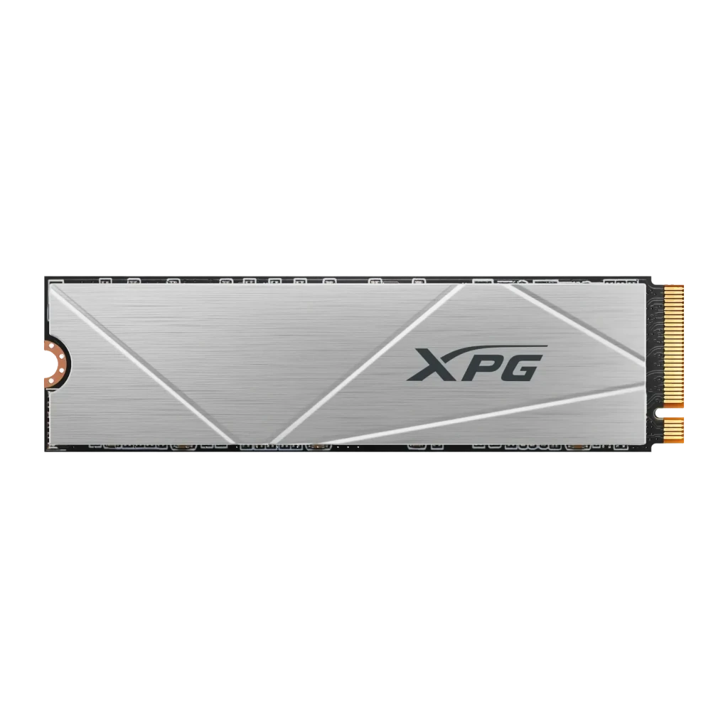 SSD ADATA XPG Gammix S60 1TB M.2 2280 NVMe PCIe 4.0 Con Disipador Plata, vista superior: disipador cepillado con logo XPG