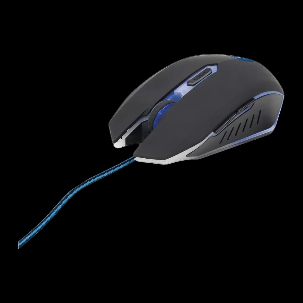 Ratón Gaming Gembird 2400 DPI LED Azul MUSG-001-B, vista lateral: iluminación azul, cable trenzado y ranuras laterales