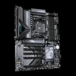 Placa-mãe Gigabyte B550 X Eagle WiFi 6E AMD AM4 DDR4 ATX Castanho, vista frontal em ângulo: socket AM4, slots DDR4