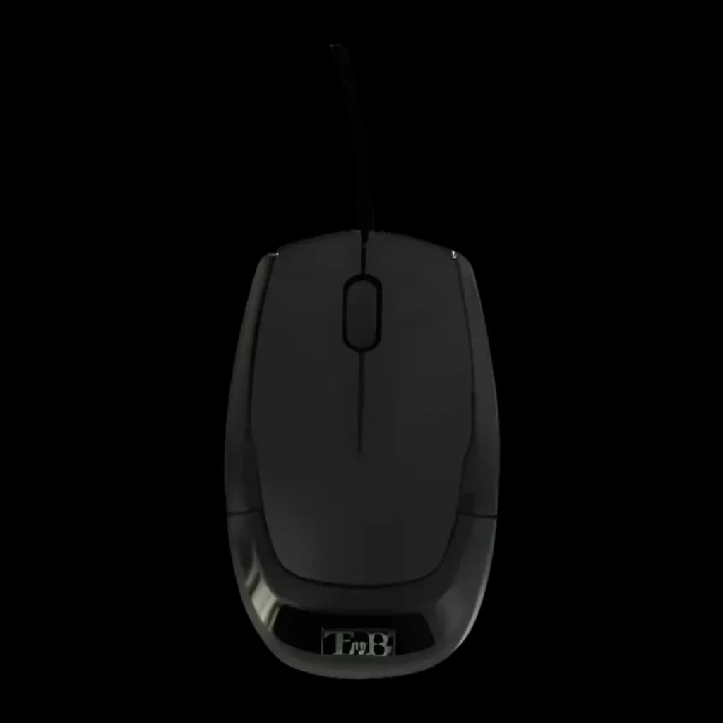 Ratón T'nB Shark Mini USB Negro, vista superior: rueda central, dos botones y logo T'nB en la parte delantera