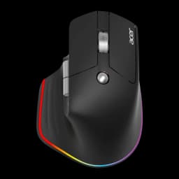 Souris Acer Easy Fit Noir Sans Fil Bluetooth, vue dessus: molette métallique, bouton DPI et éclairage RGB sur la base