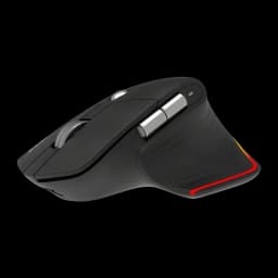 Souris Acer Easy Fit Noir Sans Fil Bluetooth, vue latérale: éclairage RGB rouge sur la base et boutons argentés
