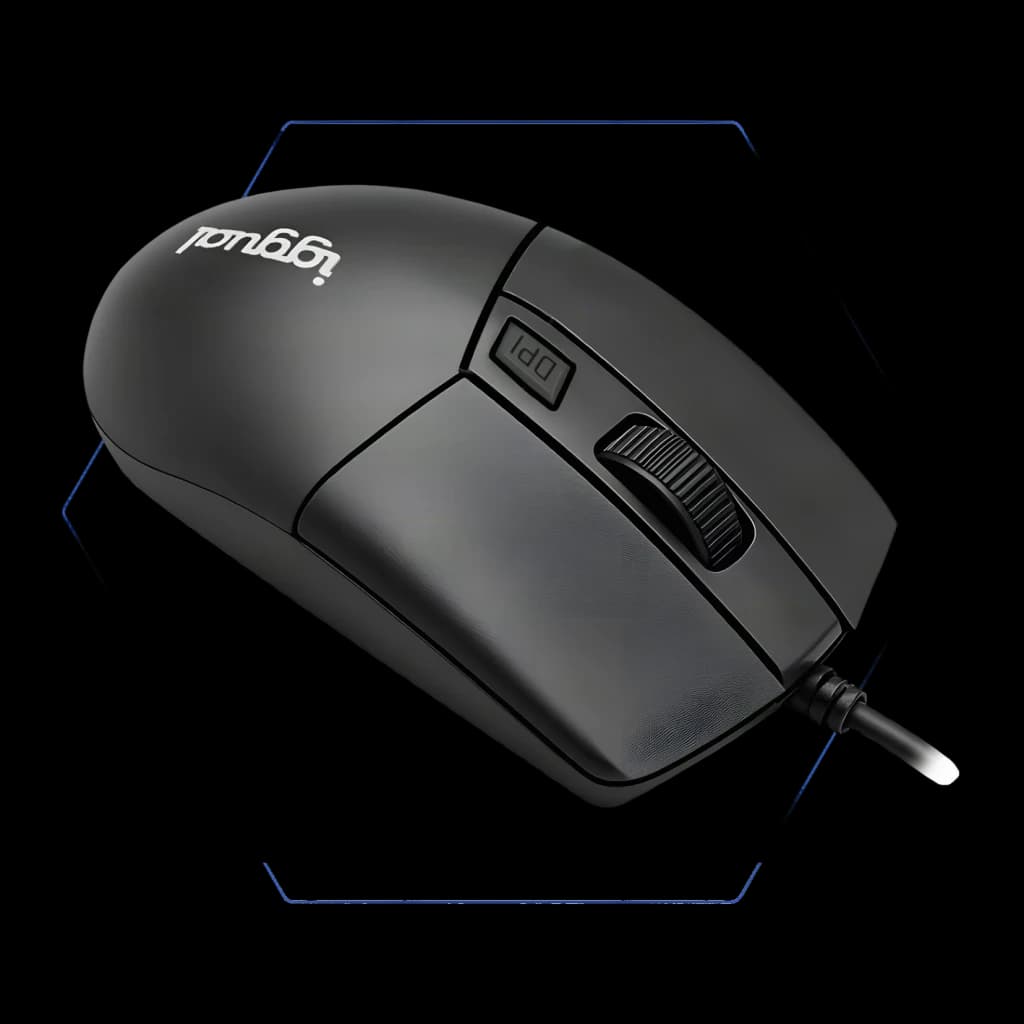 Ratón iggual COM-BUSINESS 1200DPI Negro Con cable USB-A Ergonómico, vista superior lateral: rueda de scroll y botón DPI