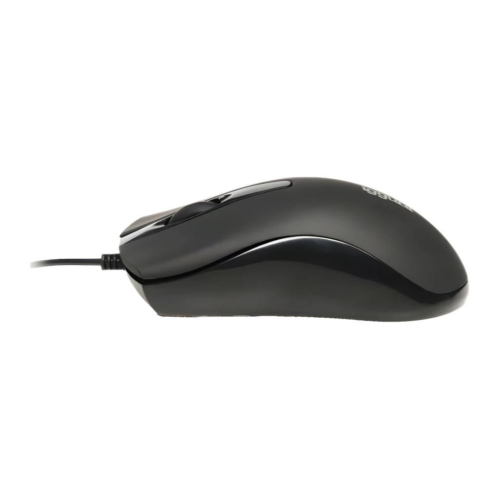Souris iggual COM-BUSINESS 1200DPI Noir Filaire USB-A Ergonomique, vue latérale: profil ergonomique, câble et logo iggual