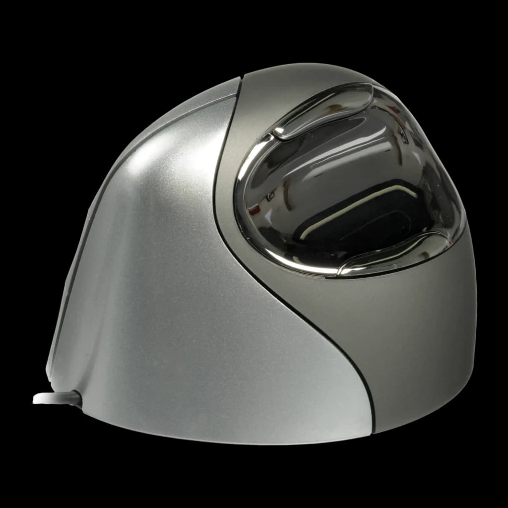 Rato Evoluent VerticalMouse 4 VM4R Prata Cabo USB, vista frontal: carcaça prateada mate e botões curvos transparentes