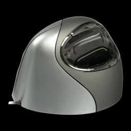 Rato Evoluent VerticalMouse 4 VM4R Prata Cabo USB, vista frontal: carcaça prateada mate e botões curvos transparentes