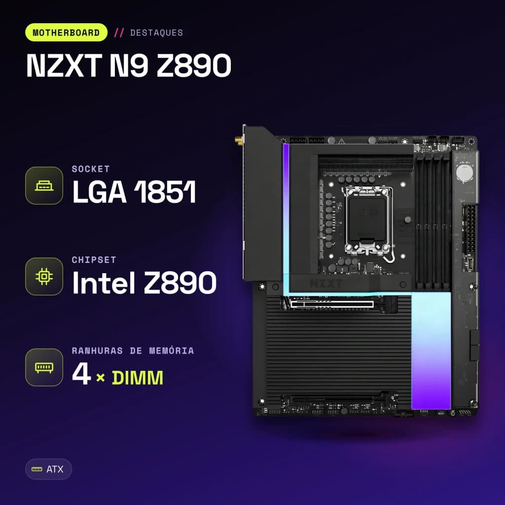 Carte mère NZXT N9 Z890 Intel LGA1851 DDR5 ATX WiFi 7 Noir - caractéristiques