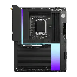 Carte mère NZXT N9 Z890 Intel LGA1851 DDR5 ATX WiFi 7 Noir, vue de face: socket LGA1851, slots DDR5 et RGB latéral
