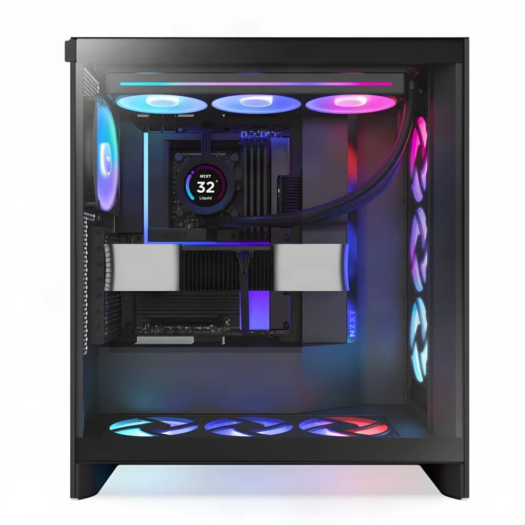 Carte mère NZXT N9 Z890 Intel LGA1851 DDR5 ATX WiFi 7 Noir, vue système: installée dans tour NZXT avec refroidissement