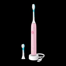Escova Elétrica Philips Sonicare For Kids Sem Fios 21 dias Rosa HX6600/11, vista frontal: cabo rosa, cabeça azul montada