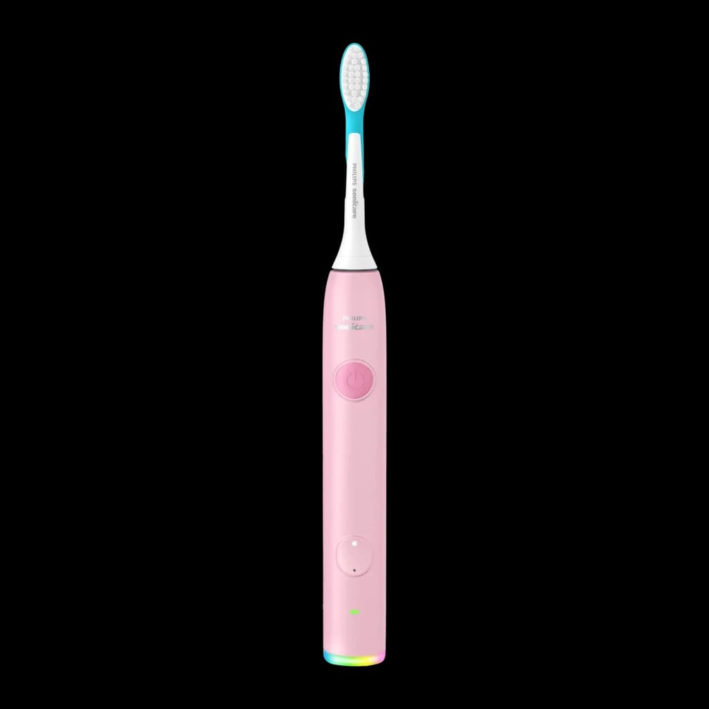 Escova Elétrica Philips Sonicare For Kids Sem Fios 21 dias Rosa HX6600/11, vista frontal: cabo rosa com botão de ligar