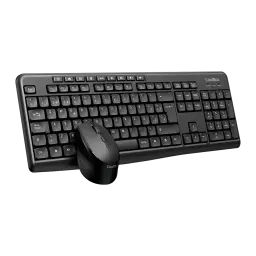 Combo Clavier et Souris CoolBox Noir Sans Fil Silencieux COO-KTR-03W, vue de face en angle: clavier complet avec souris