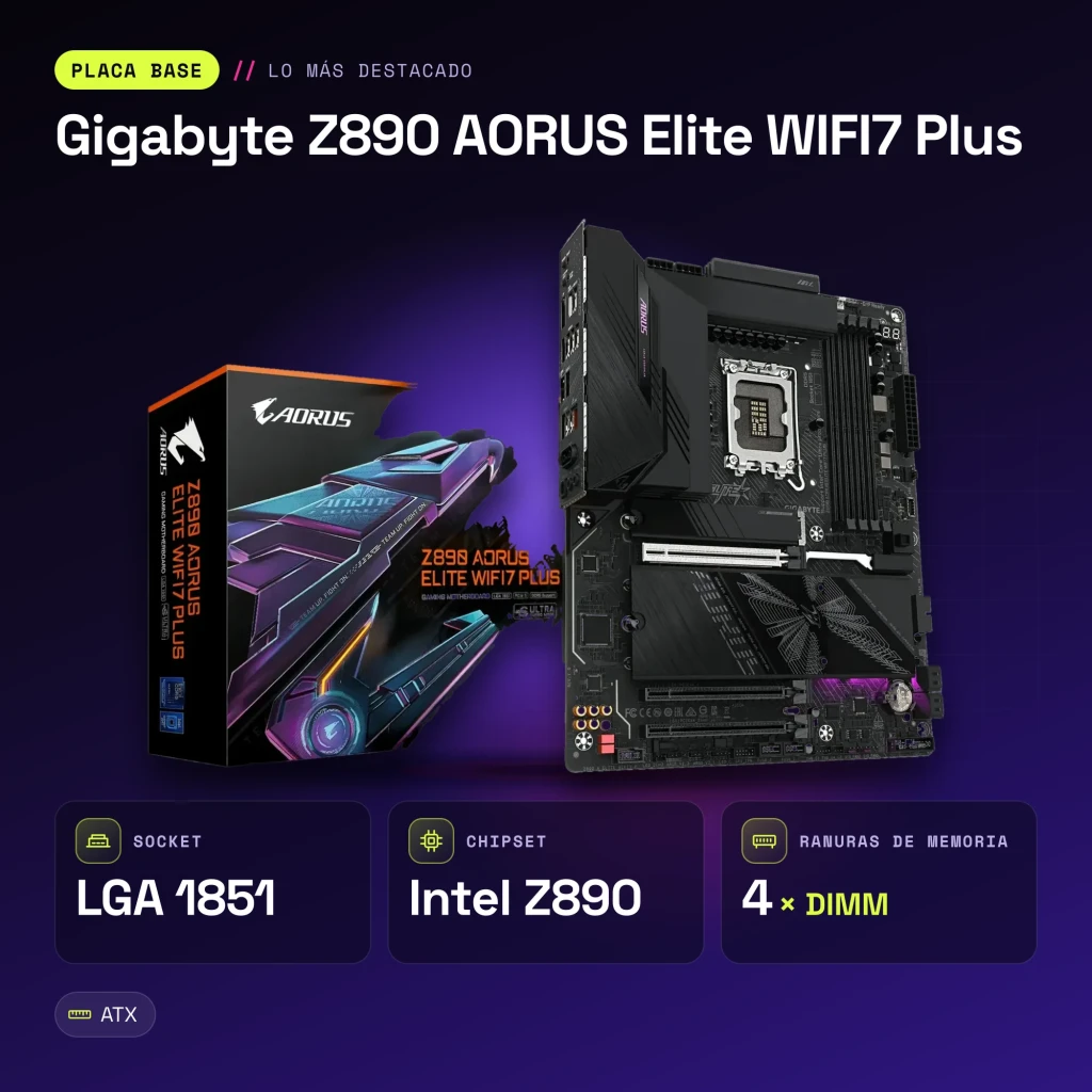 Placa base Gigabyte Z890 AORUS Elite WIFI7 Plus Intel LGA1851 DDR5 ATX WiFi 7 Negro - características
