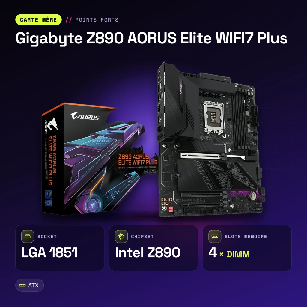 Placa base Gigabyte Z890 AORUS Elite WIFI7 Plus Intel LGA1851 DDR5 ATX WiFi 7 Negro - características