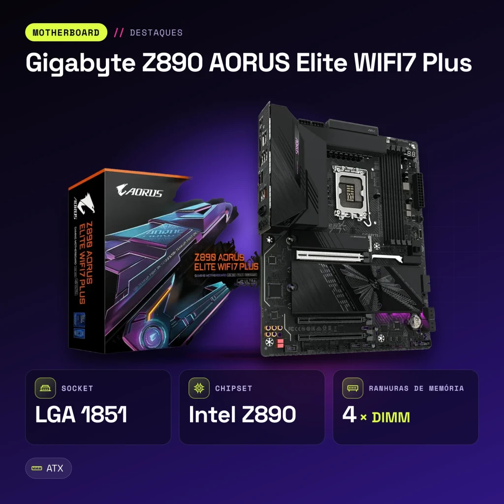 Placa base Gigabyte Z890 AORUS Elite WIFI7 Plus Intel LGA1851 DDR5 ATX WiFi 7 Negro - características