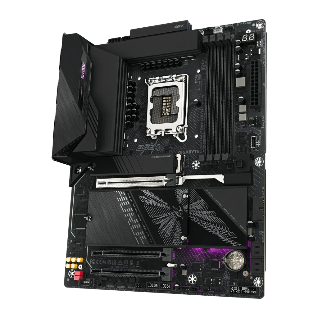 Placa base Gigabyte Z890 AORUS Elite WIFI7 Plus Intel LGA1851 DDR5 ATX WiFi 7 Negro, vista en ángulo: socket LGA1851