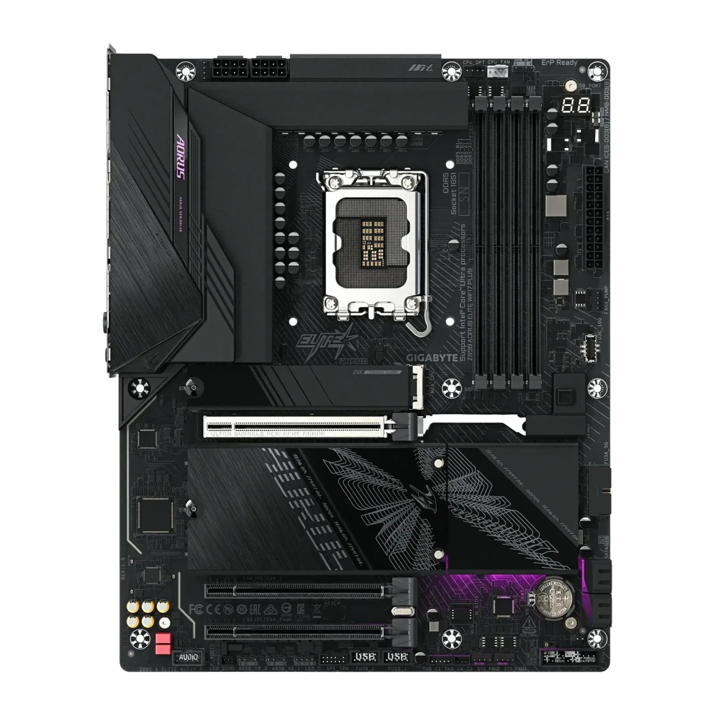 Placa base Gigabyte Z890 AORUS Elite WIFI7 Plus Intel LGA1851 DDR5 ATX WiFi 7 Negro, vista frontal: socket LGA1851, ranuras