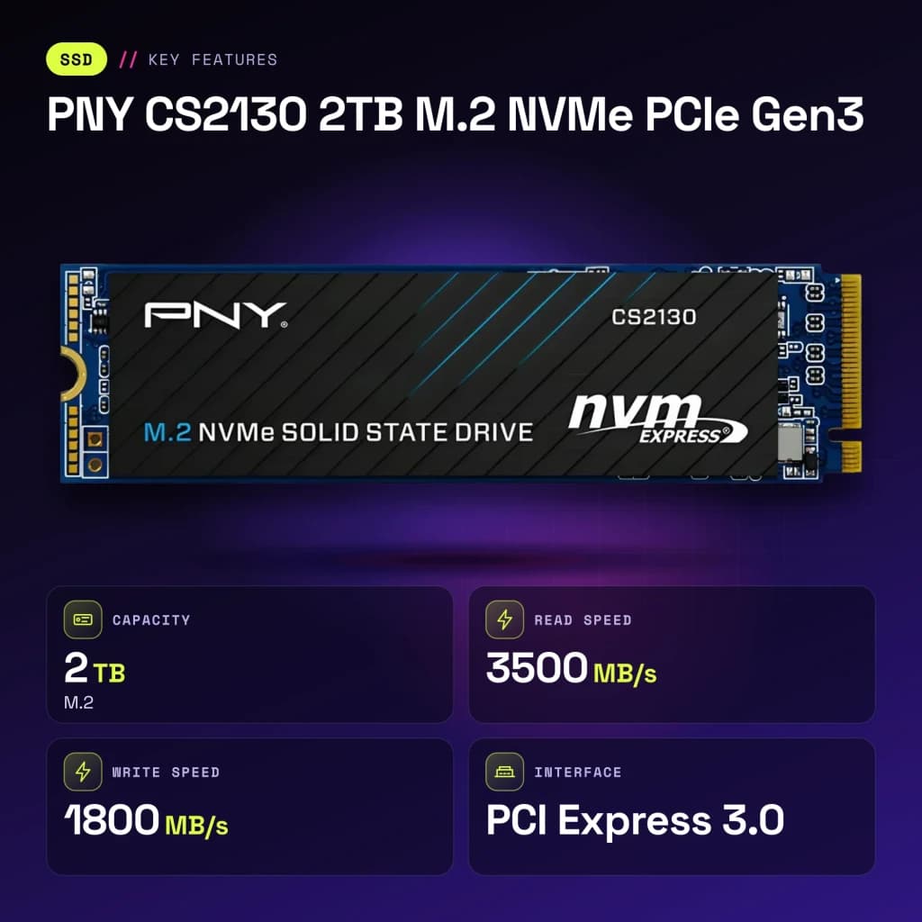 SSD PNY CS2130 2TB M.2 NVMe PCIe Gen3 Negro - características