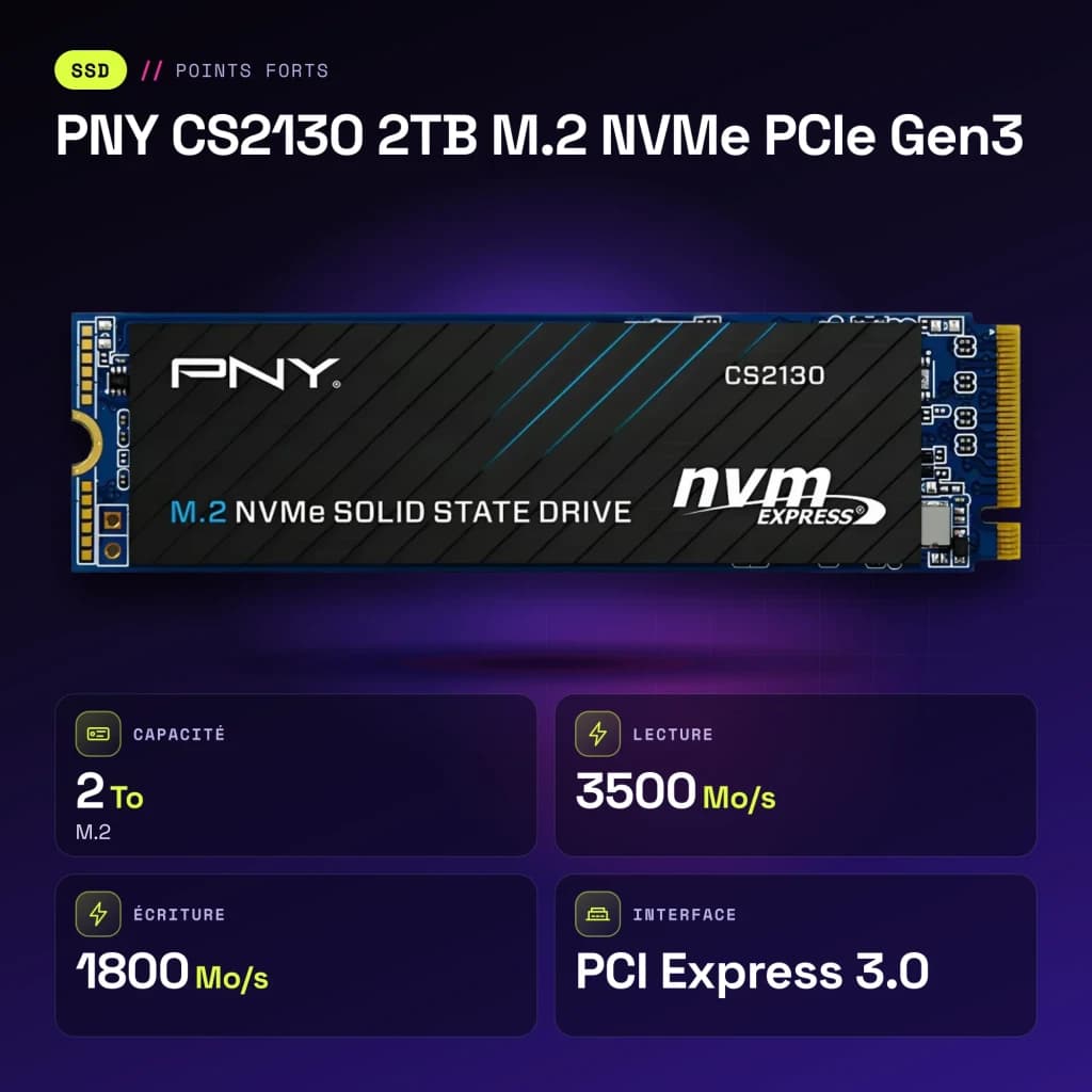 SSD PNY CS2130 2TB M.2 NVMe PCIe Gen3 Negro - características