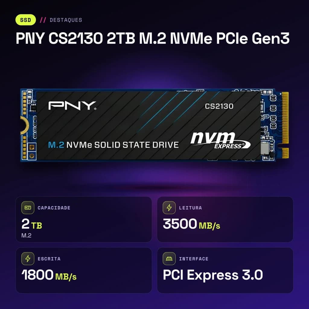 SSD PNY CS2130 2TB M.2 NVMe PCIe Gen3 Negro - características