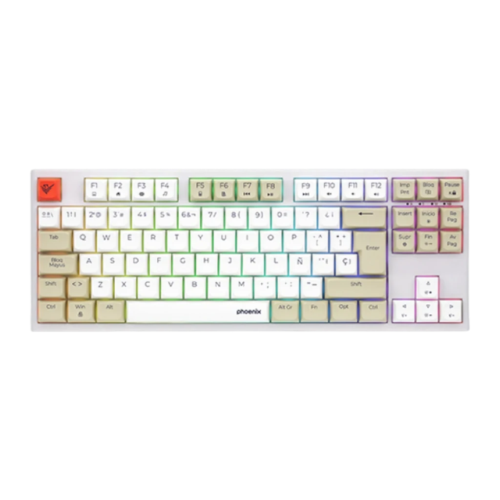 Teclado Gaming Phoenix Royal TKL RGB Mecánico Outemu Brown Español ISO Beige, vista superior: teclas beige