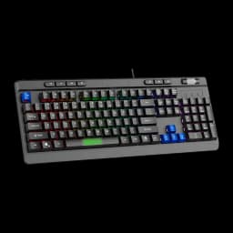 Teclado Sparco Stealth Membrana RGB Espanhol Preto, vista frontal em ângulo: retroiluminação RGB, teclas azuis em destaque