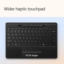 Teclado Microsoft Surface Pro Keyboard con Touchpad y Alcántara Magnético Negro, vista superior: touchpad háptico ampliado