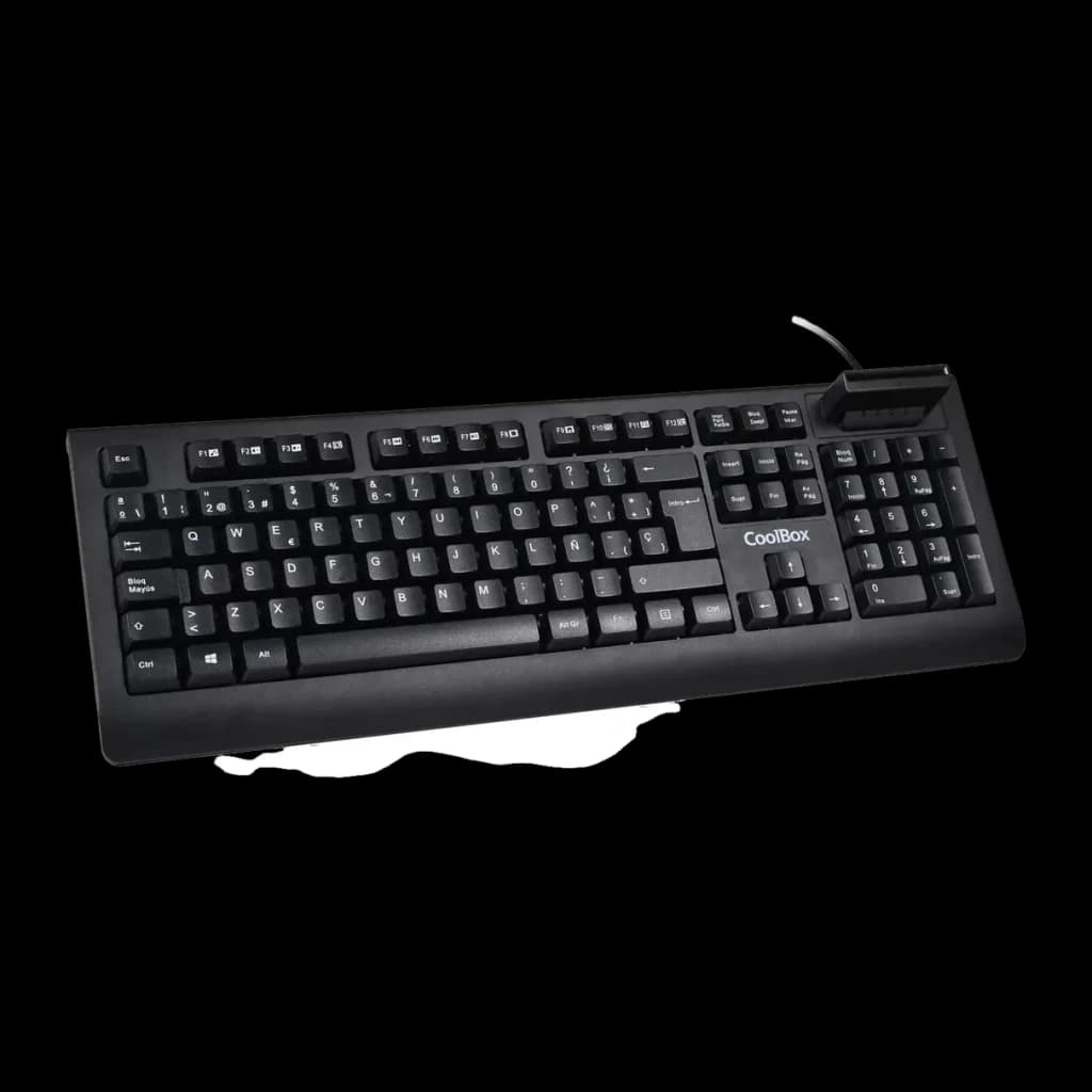 Clavier CoolBox Noir USB avec câble 1,5 m Lecteur DNIe intégré COO-TEC04DNI V4, vue de face en angle: disposition complète