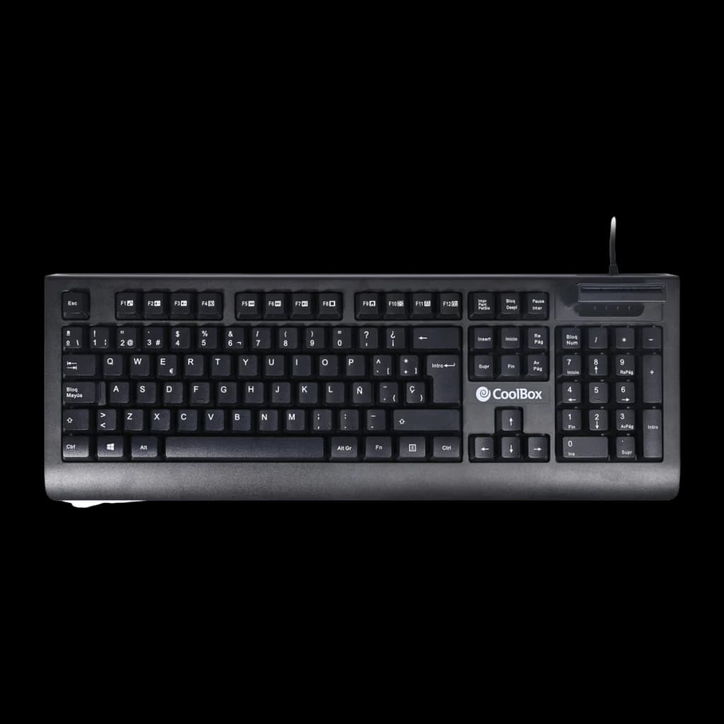 Clavier CoolBox Noir USB avec câble 1,5 m Lecteur DNIe intégré COO-TEC04DNI V4, vue de dessus: disposition complète