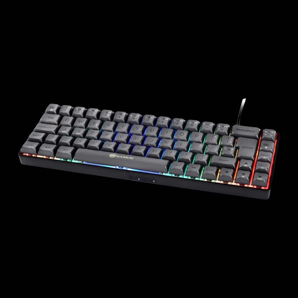 Clavier Gaming GAMIAC TKL69G SF Mécanique Kailh Red Hot-Swap RGB 16.8M Couleurs Noir/Gris, vue en perspective