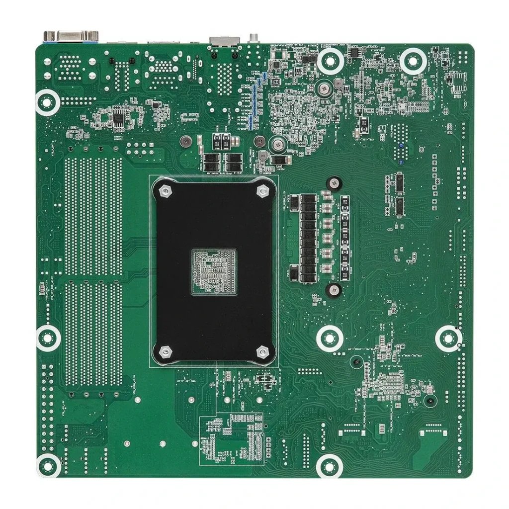 Placa-mãe ASRock AMD X570 AM4 DDR4 Micro ATX 4x LAN 10GbE Verde X570D4U-2L2T/BCM, em uso: vista superior do PCB verde