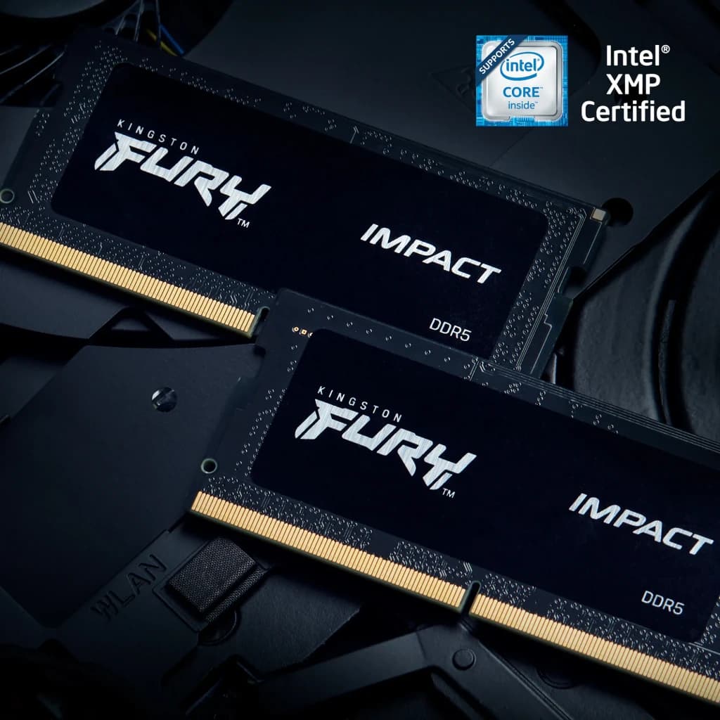 Mémoire RAM Kingston FURY Impact DDR5 SO-DIMM 32 Go (2x16 Go) 6400 MHz CL38 Noir, kit duo: 2 barrettes sur carte avec badge