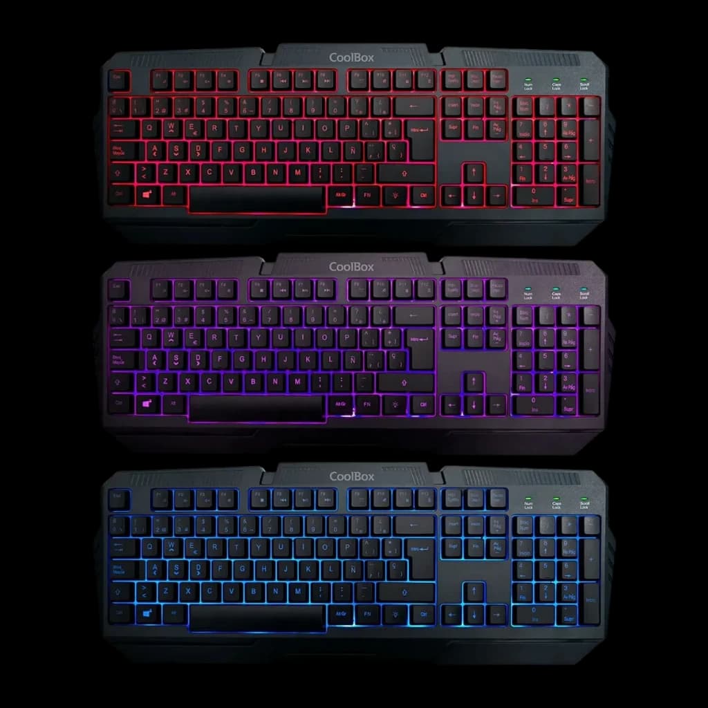 Kit Gaming CoolBox DeepGaming X-Wing 2 7200 DPI RGB LED Microphone Boom Noir, clavier vue dessus: rétroéclairage rouge