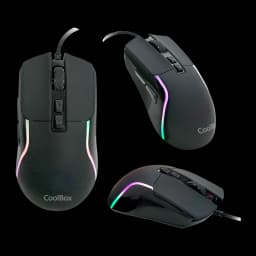 Kit Gaming CoolBox DeepGaming X-Wing 2 7200 DPI RGB LED Microphone Boom Noir, trois vues: souris avec éclairage RGB latéral
