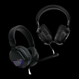 Kit Gaming CoolBox DeepGaming X-Wing 2 7200 DPI RGB LED Microphone Boom Noir, deux angles: face avec RGB sur oreillette