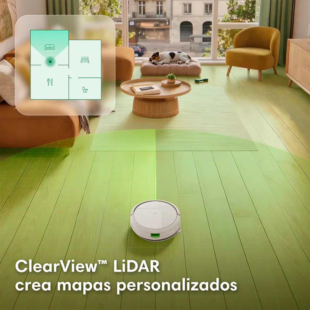 Robot aspirador iRobot Roomba Combo 115 Branco Giroscópico Lavador de Pavimentos 15000Pa, lifestyle: a navegar sala com mapa
